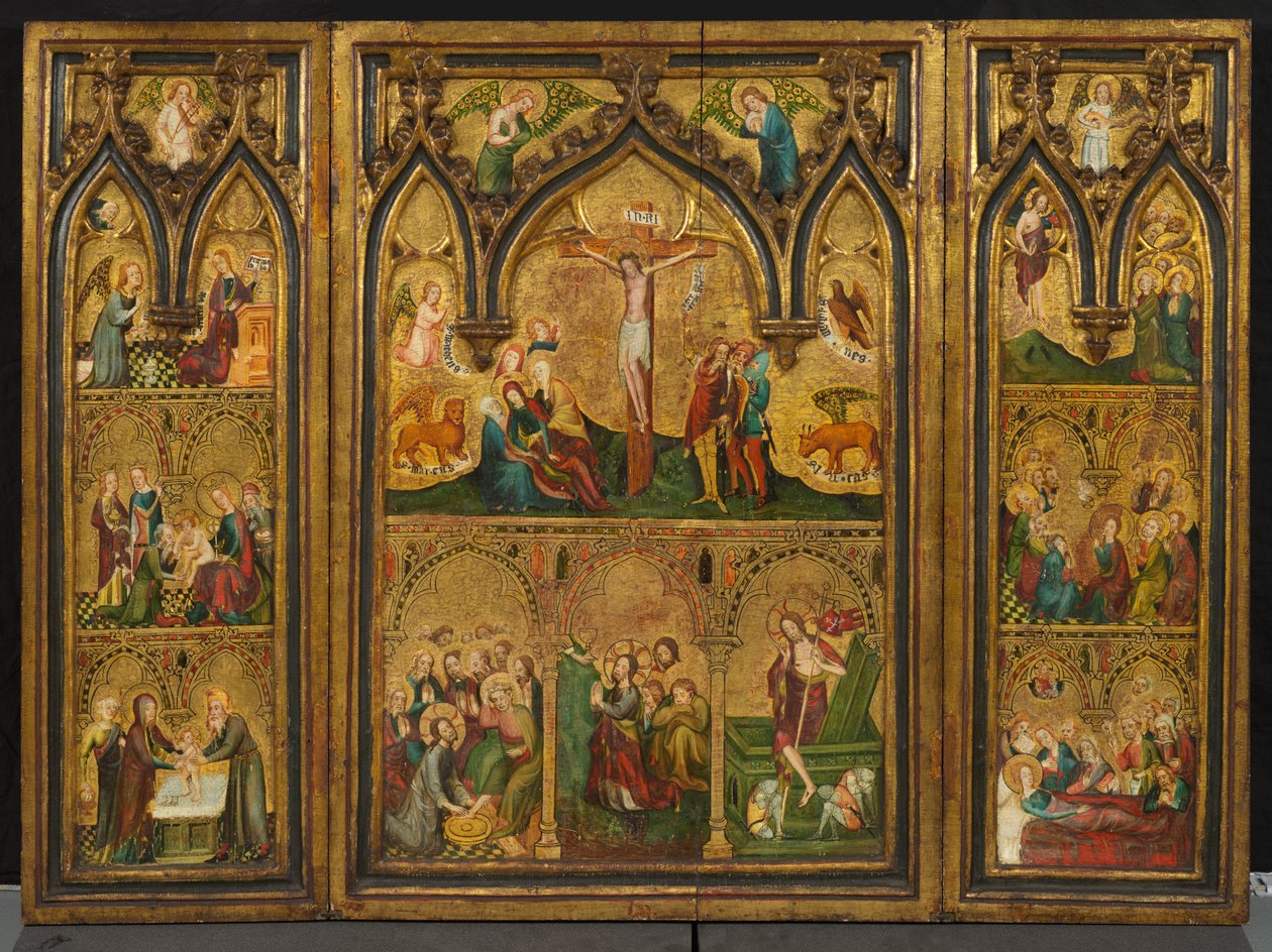 الصلب الثلاثي (المعروف سابقًا باسم Estouteville Triptych) ، حوالي 1374 (تمبرا على اللوحة) بواسطة المدرسة الألمانية