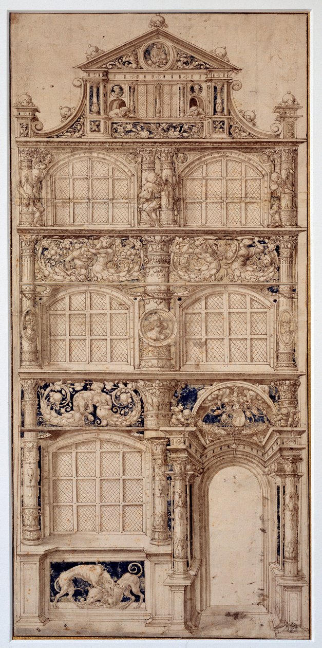 زخرفة واجهة منزل من تصميم Hans Holbein Le Jeune (1497-1543) (ألمانيا الشرقية) قاتمة 0.58 × 0.27 م باريس. متحف اللوفر بواسطة المدرسة الألمانية
