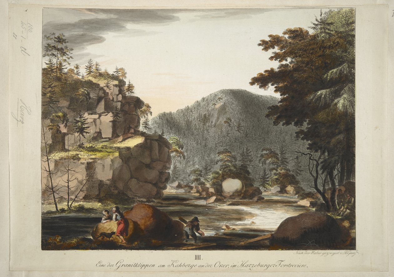 "Der Hübichenstein" ، "أربعة مناظر في غابة Harz" بقلم فيليب غانز ، 1770-90 (حفر ملون يدويًا) بواسطة المدرسة الألمانية