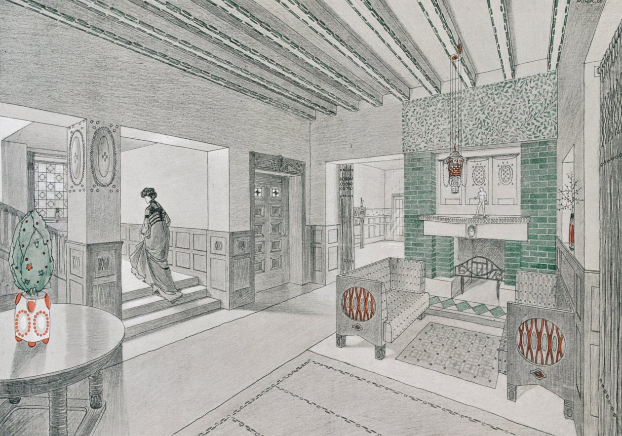 تصميم لقاعة جلوس من تصميم فالنتين مينك ، 1906. بواسطة المدرسة الألمانية