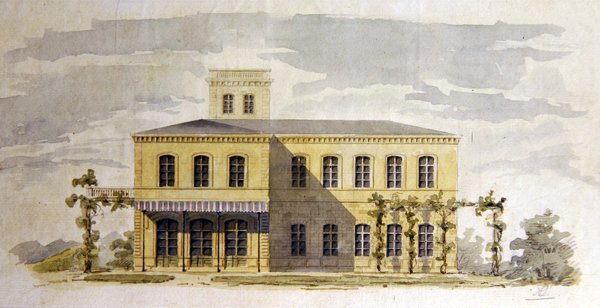 تصميم فيلا كلاسيكية إيطالية ، حوالي عام 1850 (ألوان مائية بقلم حبر وحبر على ورق) بواسطة المدرسة الألمانية