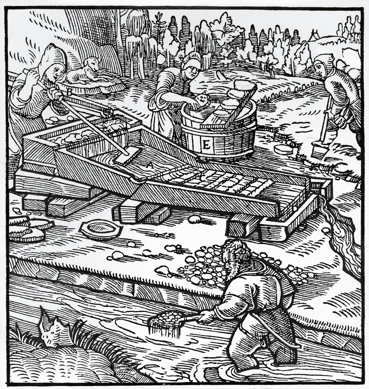Engraving from De re metallica (On the nature of metals), by Georg Pawer or Georgius Agricola (1494-1555) بواسطة المدرسة الألمانية