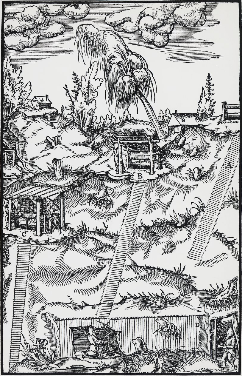 Engraving from De re metallica (On the nature of metals), by Georg Pawer or Georgius Agricola (1494-1555), published in Basel بواسطة المدرسة الألمانية