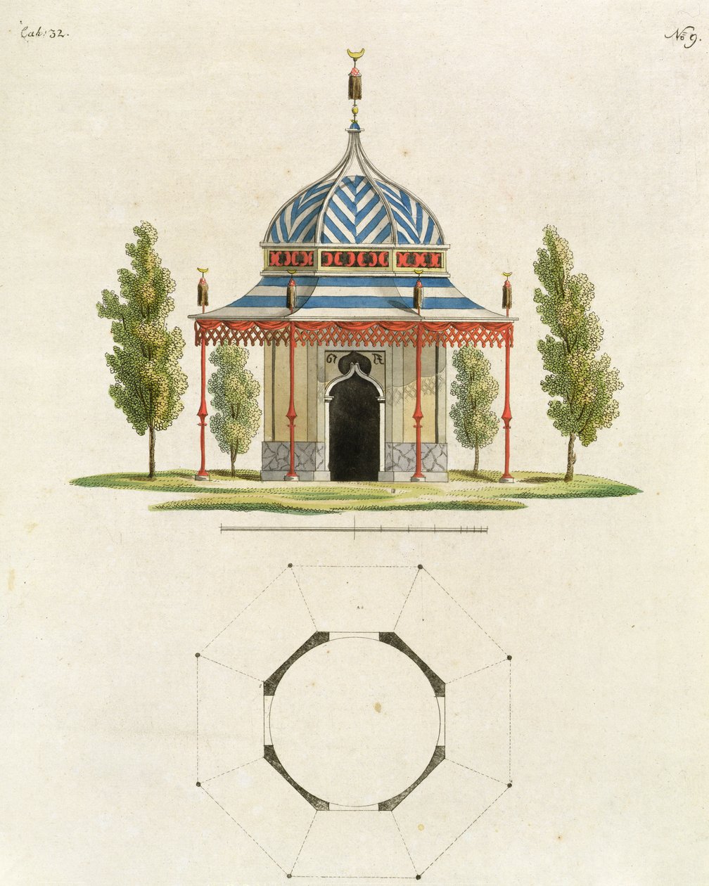 خارج معبد حديقة صيني ، من أحدث الأفكار الجديدة للحديقة ، تم نشره عام 1779 (نقش الألوان) (انظر أيضًا 170864) بواسطة المدرسة الألمانية