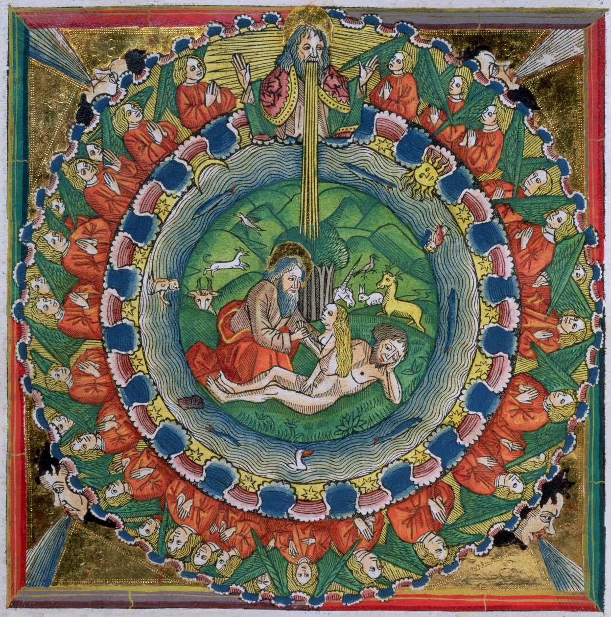 نسخة طبق الأصل من تكوين 2:22 خلق الله حواء ، من الكتاب المقدس نورمبرغ (Biblia Sacra Germanaica) بواسطة المدرسة الألمانية