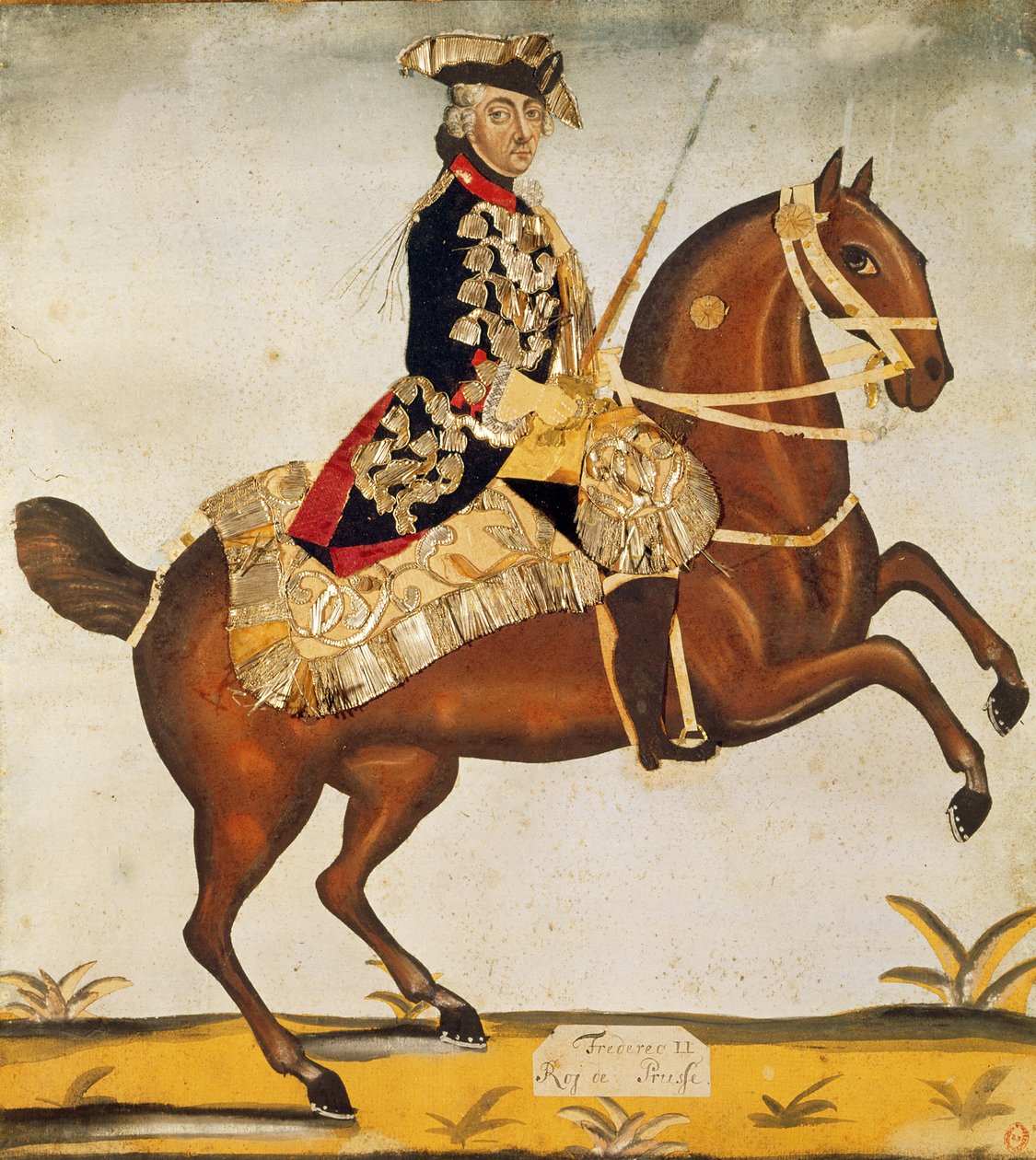 فريدريك الثاني العظيم (1712-1786) ملك بروسيا (ألوان مائية وورق ذهبي) بواسطة المدرسة الألمانية