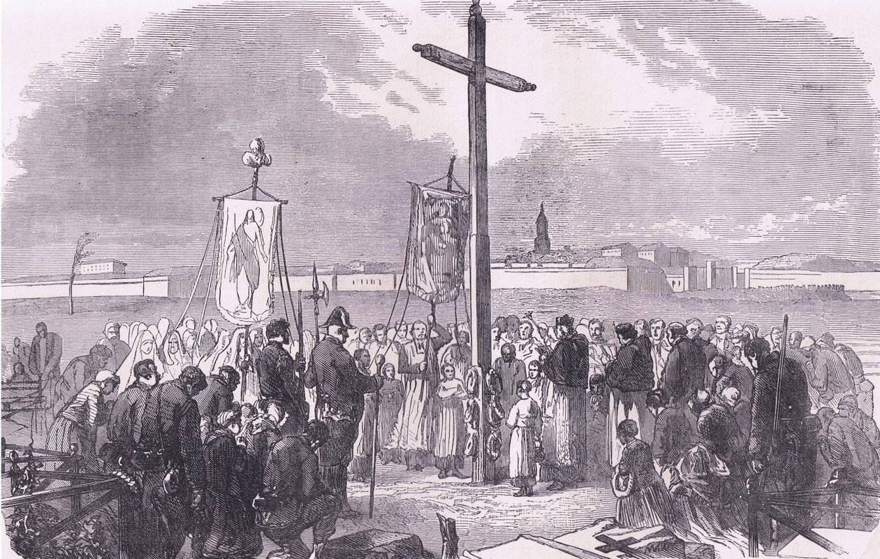 Funeral ceremony over French soldiers killed during the siege of Paris, Cassells History of the War between France and Germany published by Cassell and Company Limited, c.1890 (litho) بواسطة المدرسة الألمانية