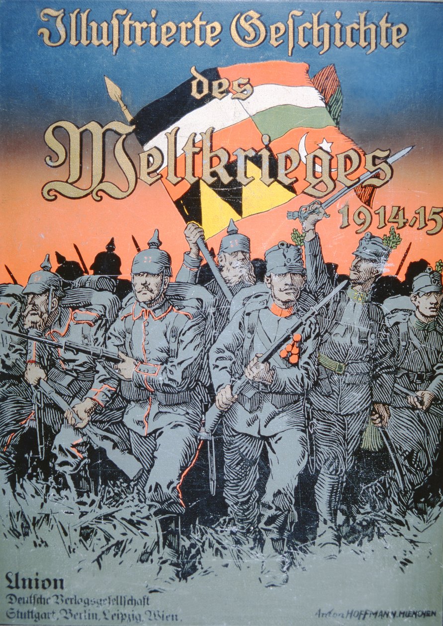 German & Austro-Hungarian troops advance shoulder-to-shoulder, cover of the Illustrated Book of the World War 1914-15 بواسطة المدرسة الألمانية
