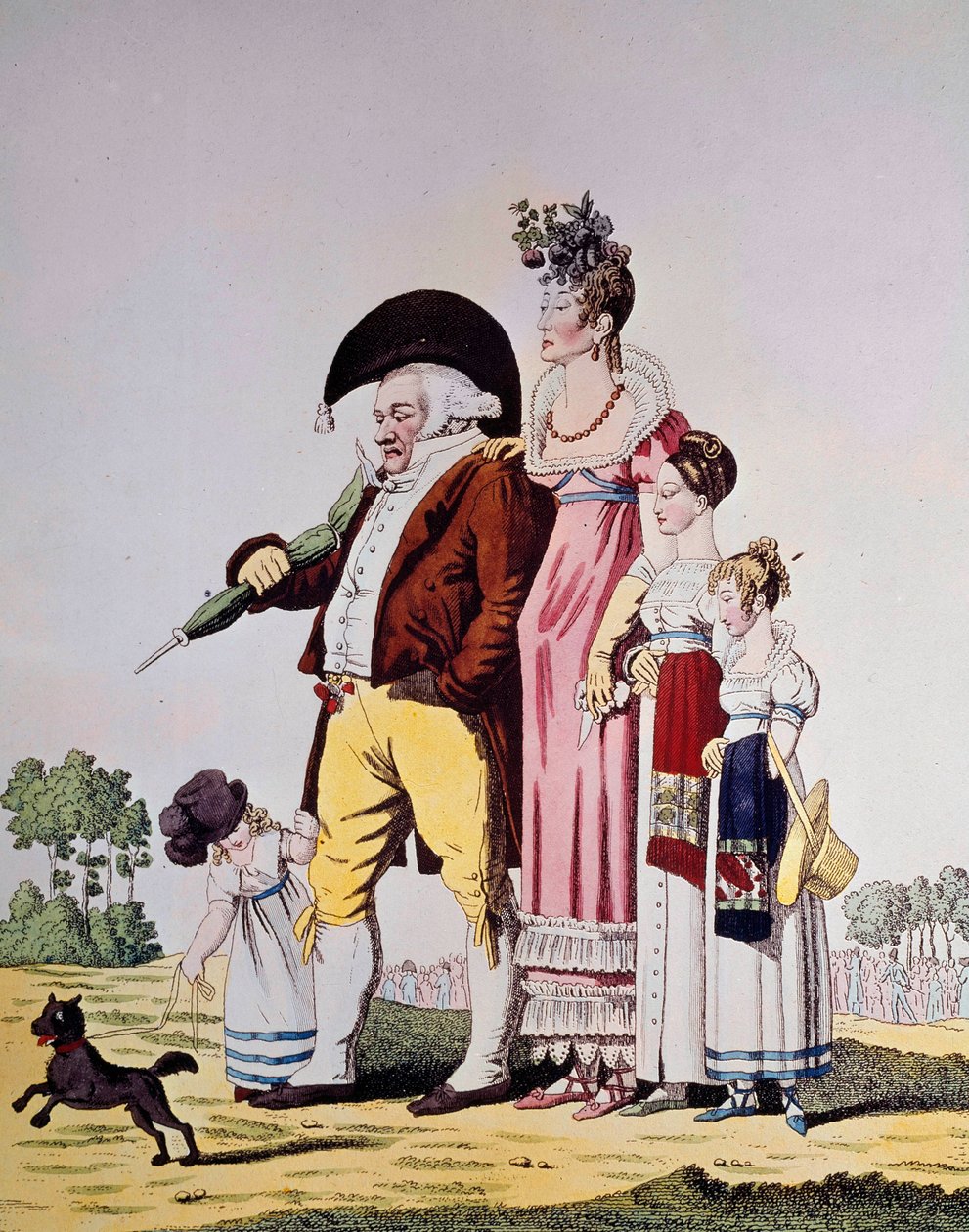German bourgeois walk on Sunday Caricature representing a German family in Sunday dress. Engraving of the 19th century. Berlin. Kunstbibliothek بواسطة المدرسة الألمانية