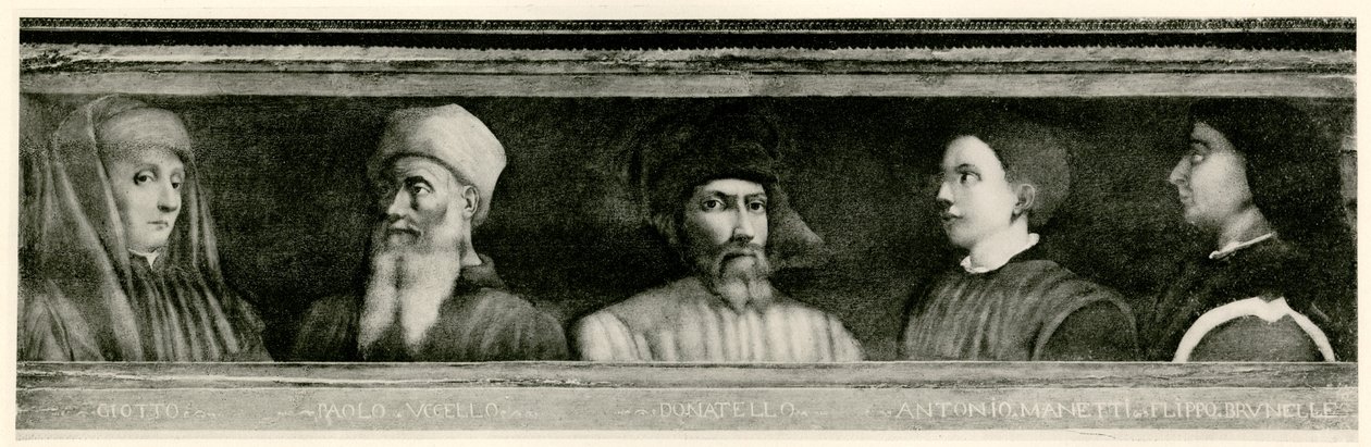 جيوتو دي بوندوني (1267-1337) ، باولو أوشيلو (1397-1475) ، دوناتيلو (1386-1466) ، أنطونيو مانيتي (1402-1460) ، فيليبو دي دير برونليسكو (1377-1466) بواسطة المدرسة الألمانية