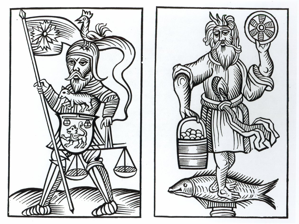 Hermensul أو Irmensul (يسار) و Crodon (يمين) الأصنام من الساكسونيين القدماء ، بعد قطع خشبية في Annales Circuli Westphalia من تأليف Herman Stangefol ، تم نشره عام 1656 بواسطة المدرسة الألمانية