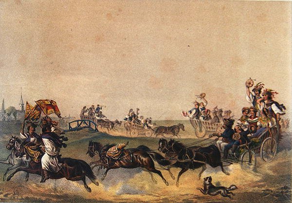 موكب الزفاف المجري ، حوالي 1855 (لون ليثو) بواسطة المدرسة الألمانية