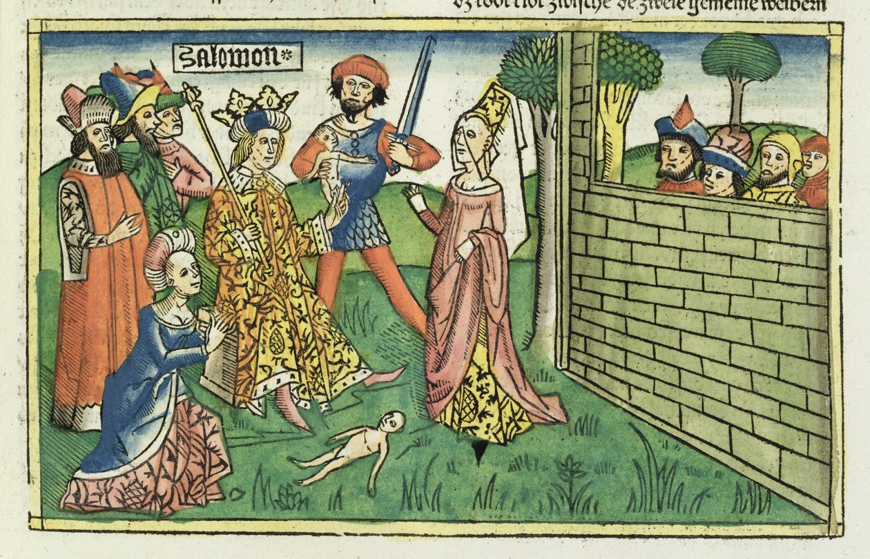 أنا الملوك الأول 16-16 حكم سليمان ، من الكتاب المقدس نورمبرغ (Biblia Sacra Germanaica) (قطع خشبية ملونة) بواسطة المدرسة الألمانية
