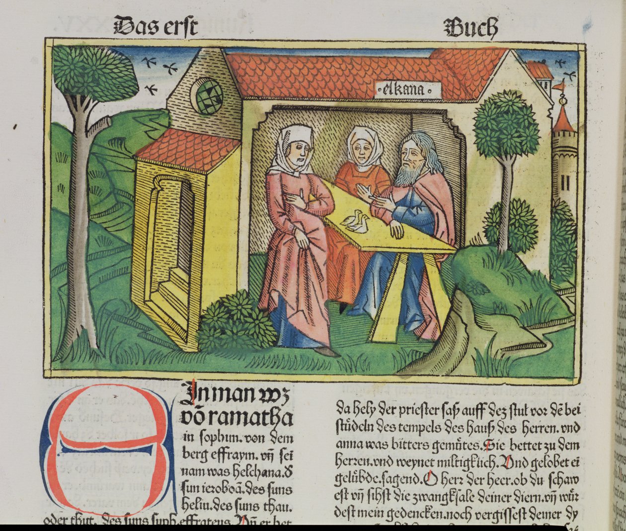 أنا صموئيل 1: 8 Elkanah يوازي هانا ، من كتاب نورمبرغ (Biblia Sacra Germanaica) (قطع خشبية ملونة) بواسطة المدرسة الألمانية