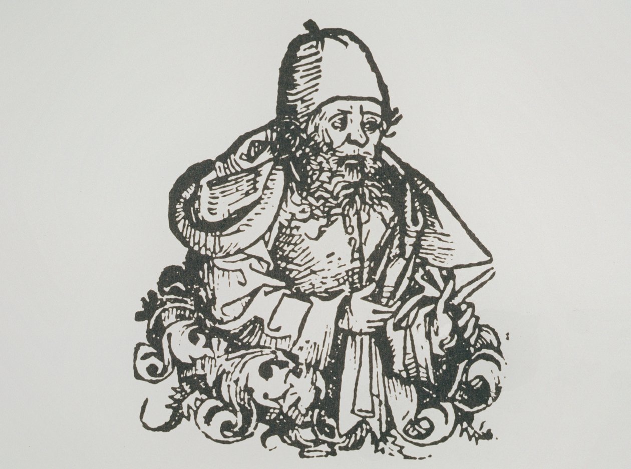 صورة مثالية لجويدو بوناتي ، نسخة من رسم توضيحي من Liber Chronicarum بواسطة Hartmann Schedel ، 1493 ، تم استخدامه في تاريخ السحر أواخر القرن التاسع عشر بواسطة المدرسة الألمانية