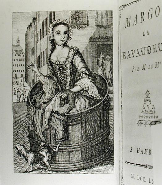 رسم توضيحي لـ "Margot la Ravaudeuse" (1750) ، كتبه M. de M. (Louis Charles Fougeret de Monbron 1706-1761) ، نُشر عام 1777 (نقش) (صورة بالأبيض والأسود) بواسطة المدرسة الألمانية