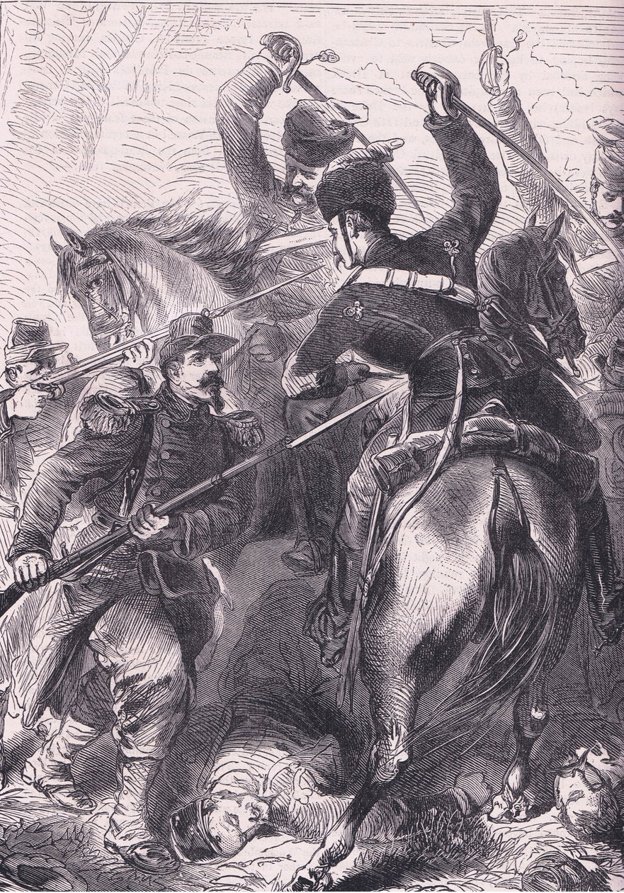 في معركة درو ، نشر Cassells History of the War بين فرنسا وألمانيا بواسطة Cassell and Company Limited ، c1890 (litho) بواسطة المدرسة الألمانية