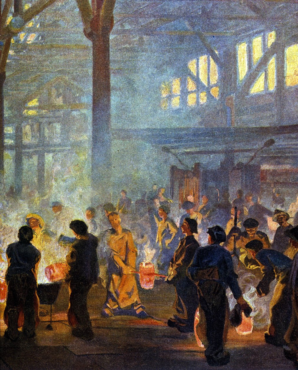 داخل مصنع للمعادن عام 1908. من Jugend. بواسطة المدرسة الألمانية