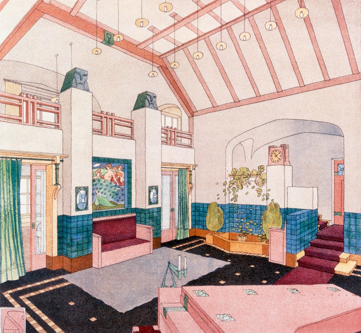 Jugendstil أو غرفة المعيشة على الطراز الحداثي المبكر بواسطة المدرسة الألمانية