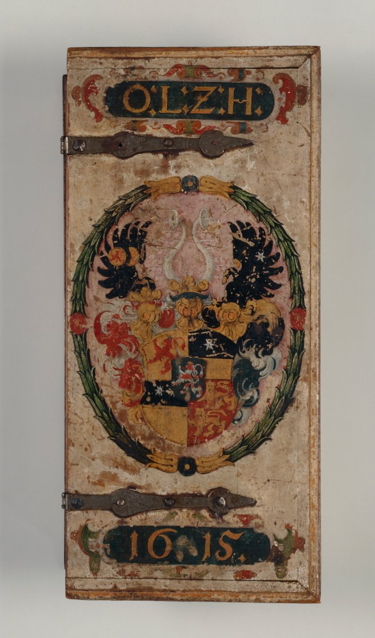 غطاء صندوق مسامير القوس والنشاب للأمير أوتو فون هيس ، 1615 (خشب مطلي) (انظر أيضًا 312140-43) بواسطة المدرسة الألمانية