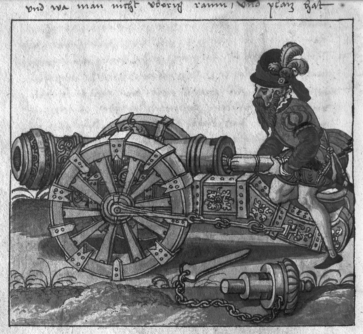 تحميل مدفع من خلال المؤخرة ، رسم توضيحي من &39;L&39;Art de l&39;Artillerie&39; بواسطة Wolff de Senftenberg ، أواخر القرن السادس عشر (قلم رصاص ومرحاض على الورق) (صورة BW) بواسطة المدرسة الألمانية