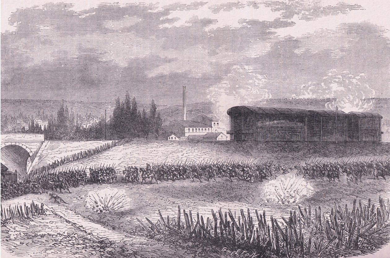 بطاريات القاطرات في العمل ، تاريخ الحرب بين فرنسا وألمانيا Cassells الذي نشرته شركة Cassell and Company Limited ، c1890 (litho) بواسطة المدرسة الألمانية