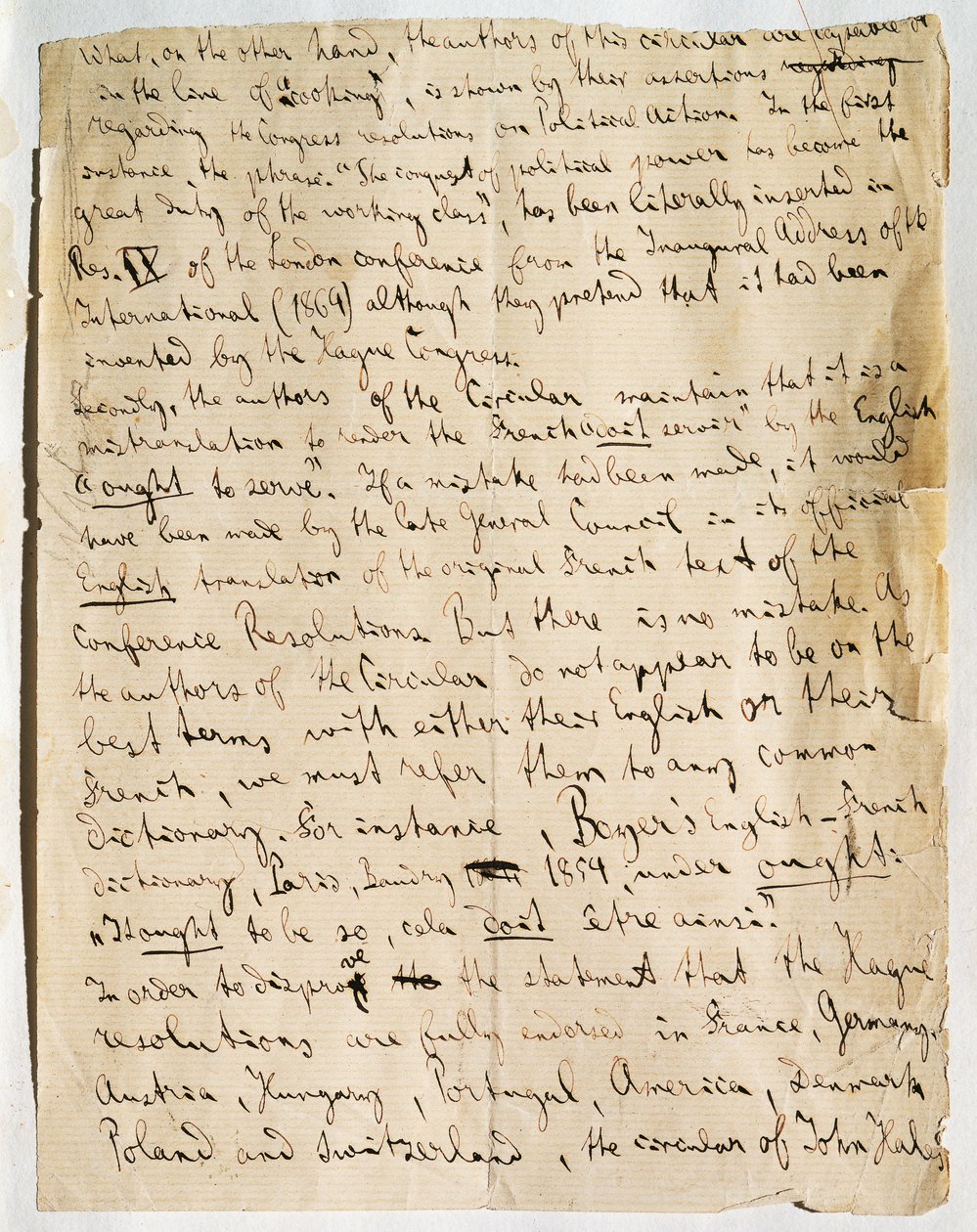 Manuscript page of article by Karl Marx, in International Herald newspaper, published January 25 بواسطة المدرسة الألمانية