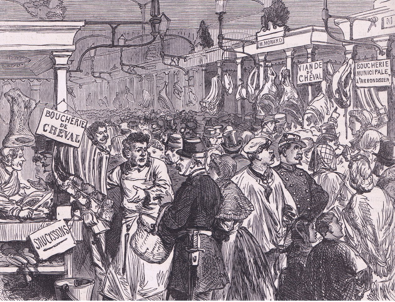 سوق اللحوم في باريس ، تاريخ الحرب بين فرنسا وألمانيا Cassells الذي نشرته شركة Cassell and Company Limited ، c1890 (litho) بواسطة المدرسة الألمانية