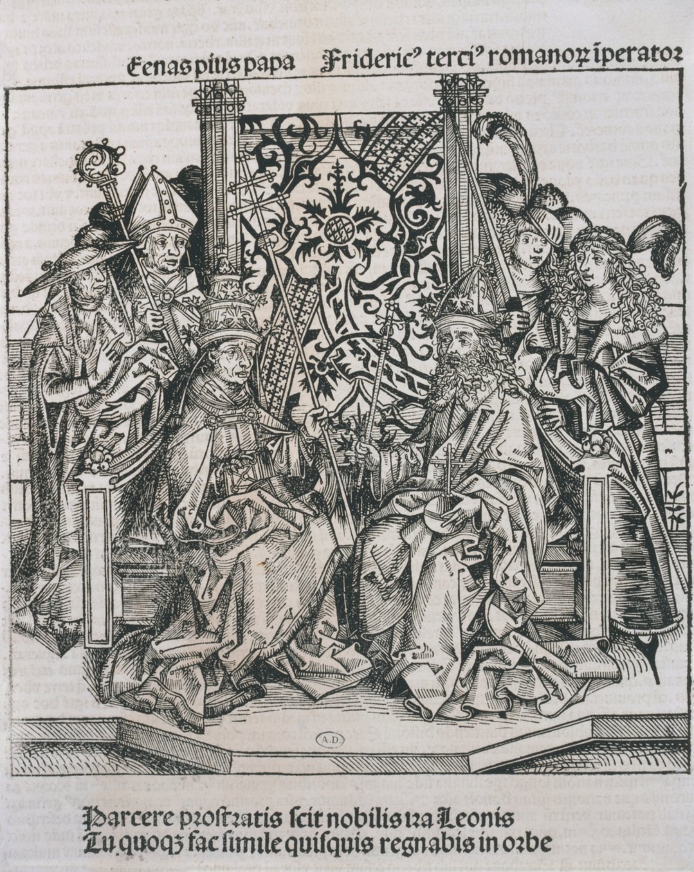 Meeting between Pope Pius II and Frederick III, Emperor of Germany (engraving) بواسطة المدرسة الألمانية
