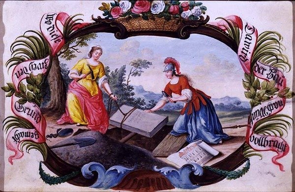 مينيرفا مع شكل يمثل العمارة ، حوالي 1640 (غواش على ورق) بواسطة المدرسة الألمانية