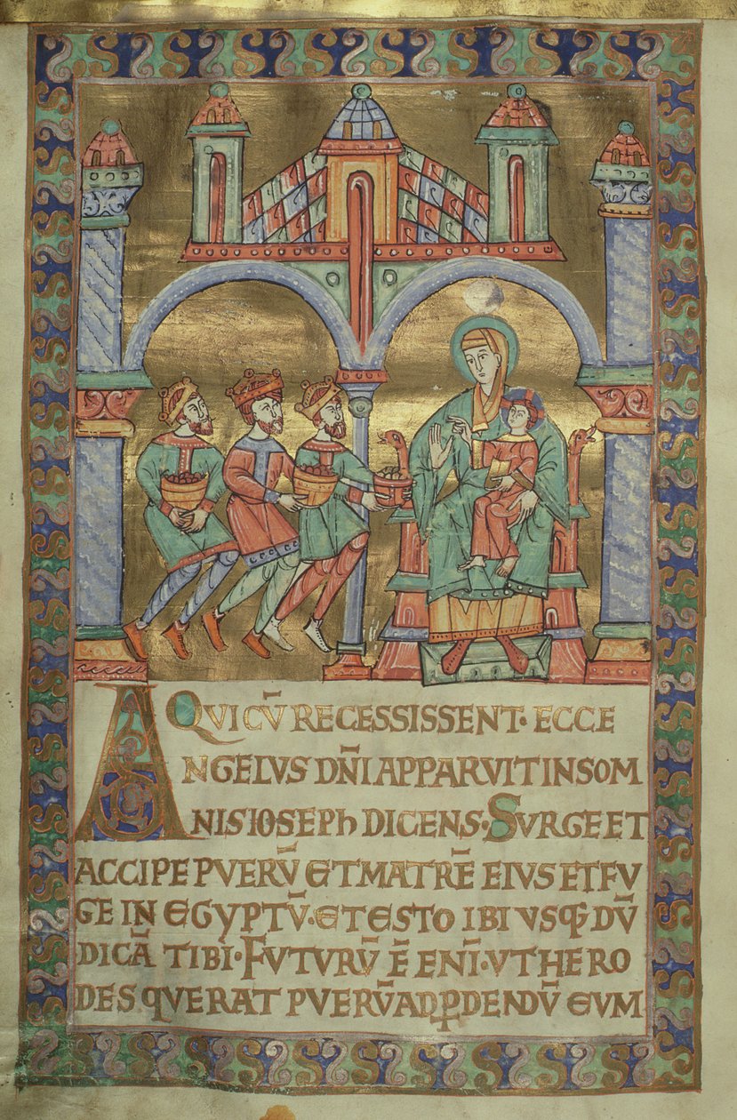 السيدة كزارت. 1207، IV، fol.V v. Adoration of the Magi، from The Evangeliarium of Plock Cathedral، c.1075 بواسطة المدرسة الألمانية
