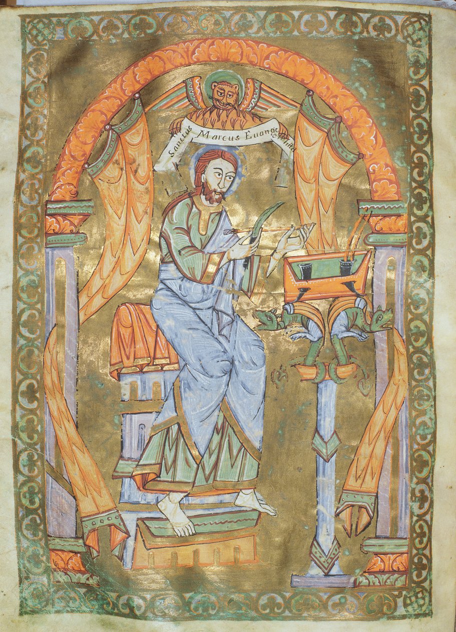 السيدة Czart 1207 IV fol 76v St. Mark the Evangelist، from The Evangeliarium of the Cathedral of Plock، c.1075 بواسطة المدرسة الألمانية