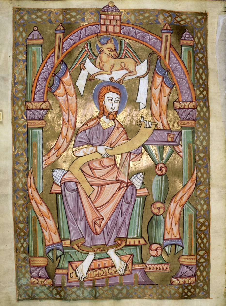 السيدة Czart 1207 IV fol CXIXv St.Luke the Evangelist، from the Evangeliarium of the Cathedral of Plock، c.1075 بواسطة المدرسة الألمانية