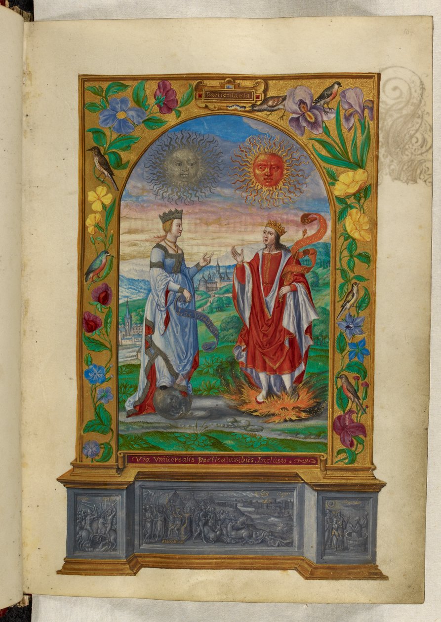 السيدة Harley 3469 f.10 صورة مصغرة لملك وملكة تحمل مخطوطات ، من "Splendor Solis" بقلم Salomon Trismosin بواسطة المدرسة الألمانية