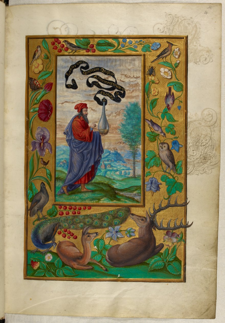 السيدة هارلي 3469 ، f.2 الفيلسوف ذو القارورة ، الرسالة الأولى ، من "روعة سوليس" بقلم سالومون تريزموسين بواسطة المدرسة الألمانية