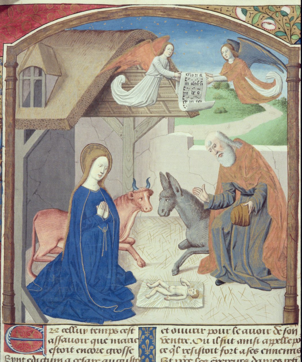 السيدة Hunter 36 f.55v Holy Family ، من Vita Christi ، بقلم لودولف ساكسونيا ، c.1300-7778 بواسطة المدرسة الألمانية