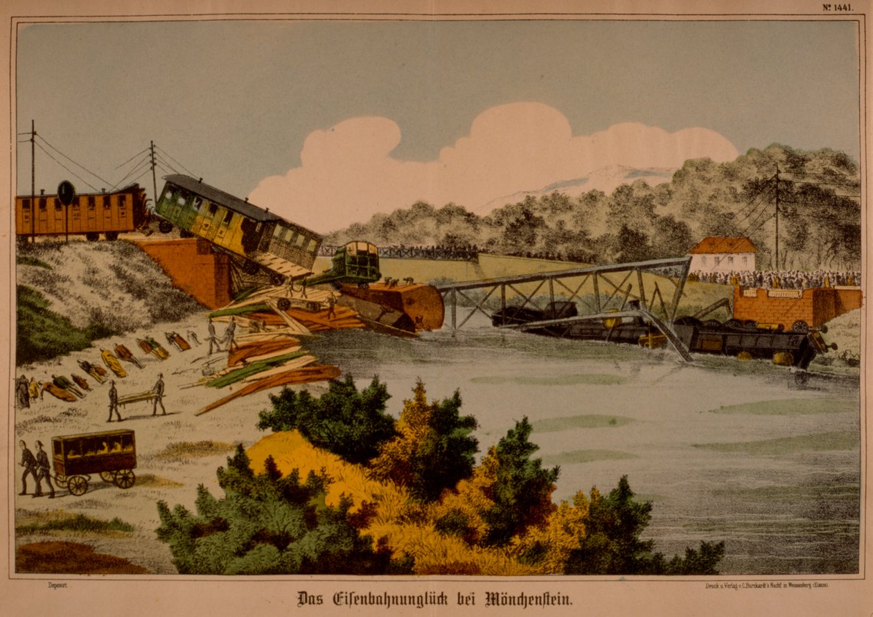 كارثة السكك الحديدية Munchenstein في 14 يونيو 1891 ، نشرها C. Burckhardts Nachf. ، Wissembourg ، 1891 بواسطة المدرسة الألمانية