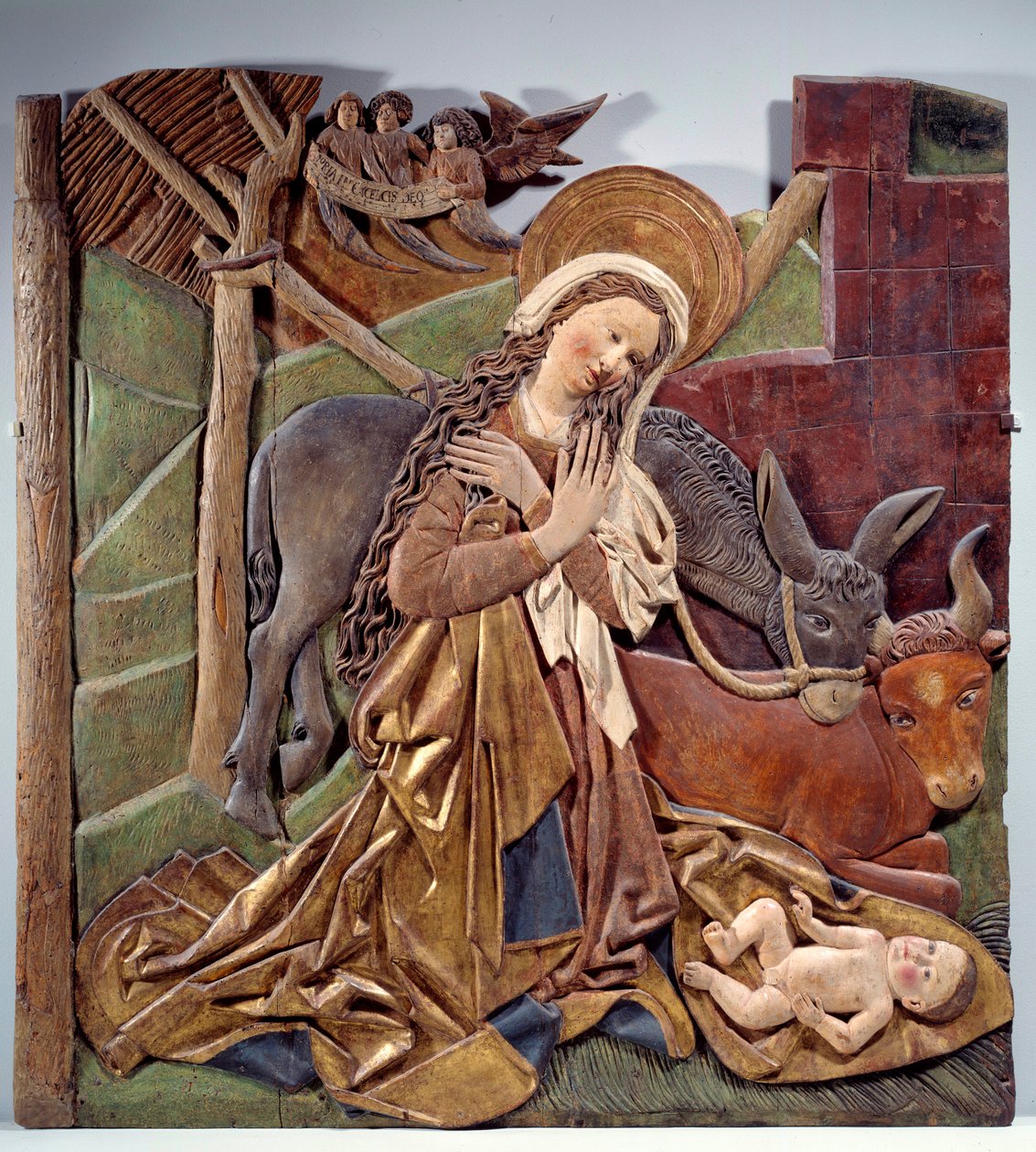 Nativite Relief على الجانب الداخلي من المذبح من الخشب متعدد الألوان للمدرسة الألمانية. 1510 خافت. 1،12x1،11 م باريس ، متحف اللوفر بواسطة المدرسة الألمانية