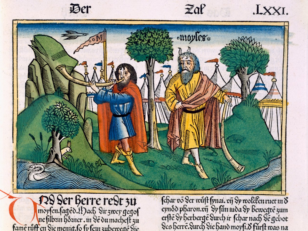 عدد 2 مهام المعسكر لبني اسرائيل ، من الكتاب المقدس نورمبرغ (Biblia Sacra Germanaica) (قطع خشبية ملونة) بواسطة المدرسة الألمانية
