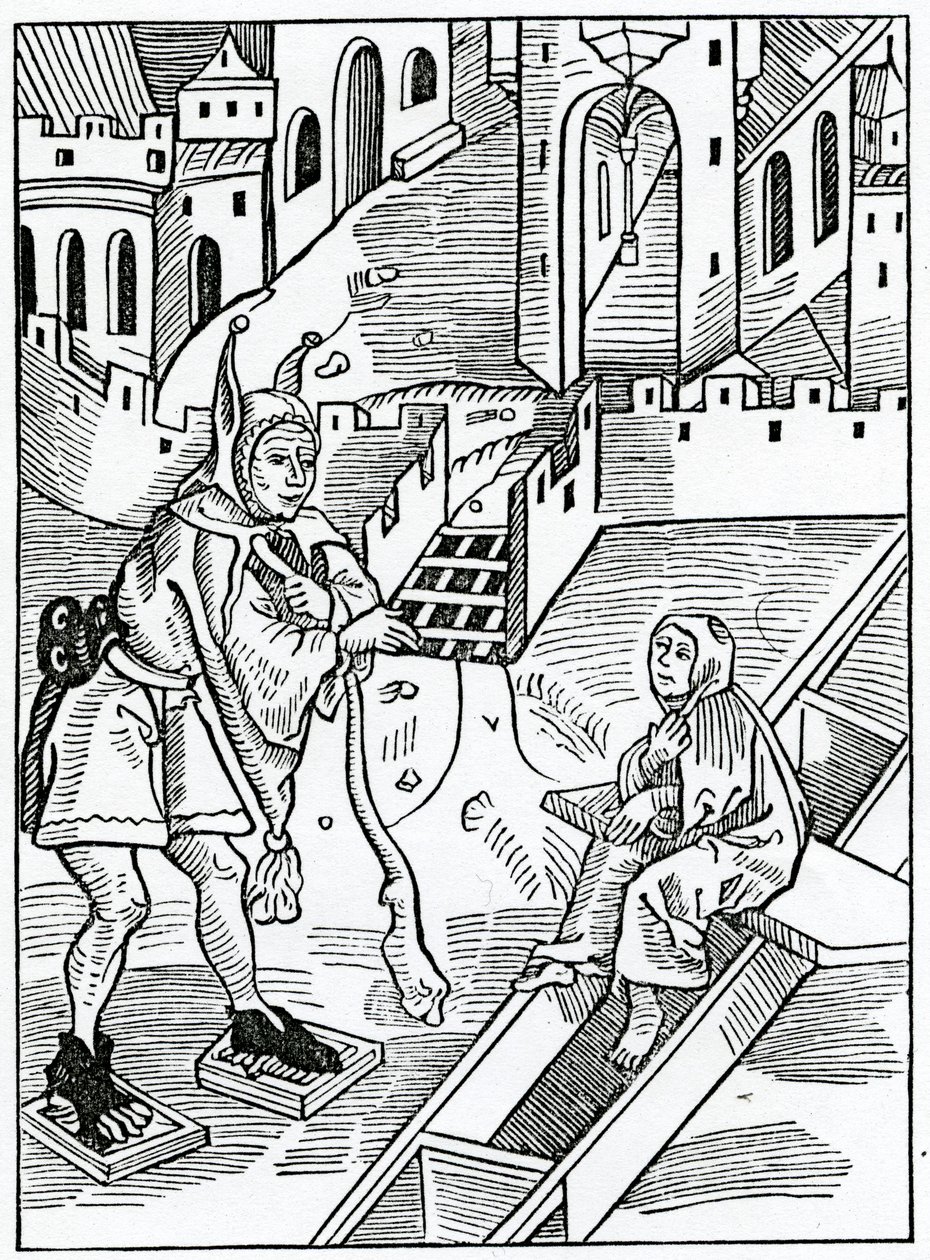 من ازدراء ، أو توزيع الكتاب المقدس ، توضيح من ترجمة ألكسندر باركلي الإنجليزية "سفينة الحمقى" ، من طبعة نشرت عام 1874 بواسطة المدرسة الألمانية