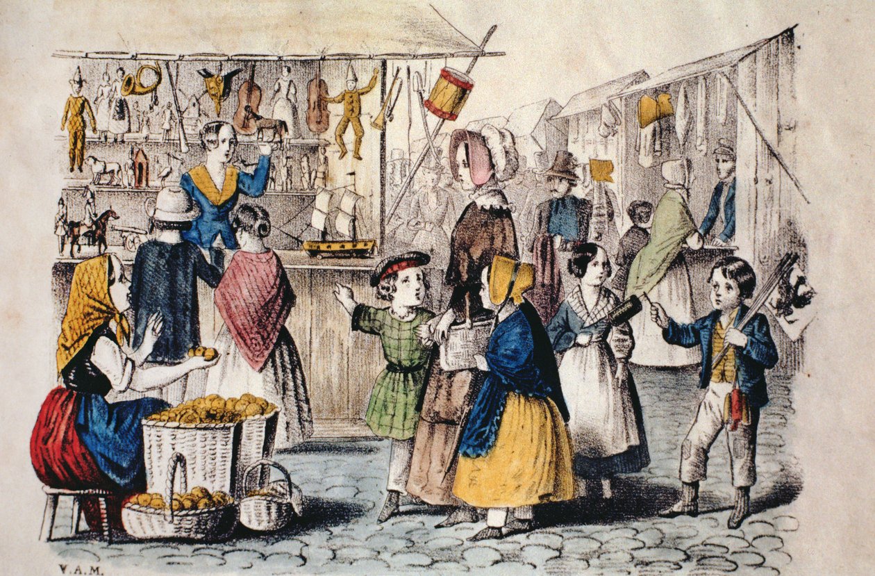 السوق المفتوحة في ألمانيا ، c.1860 (نقش الألوان) بواسطة المدرسة الألمانية