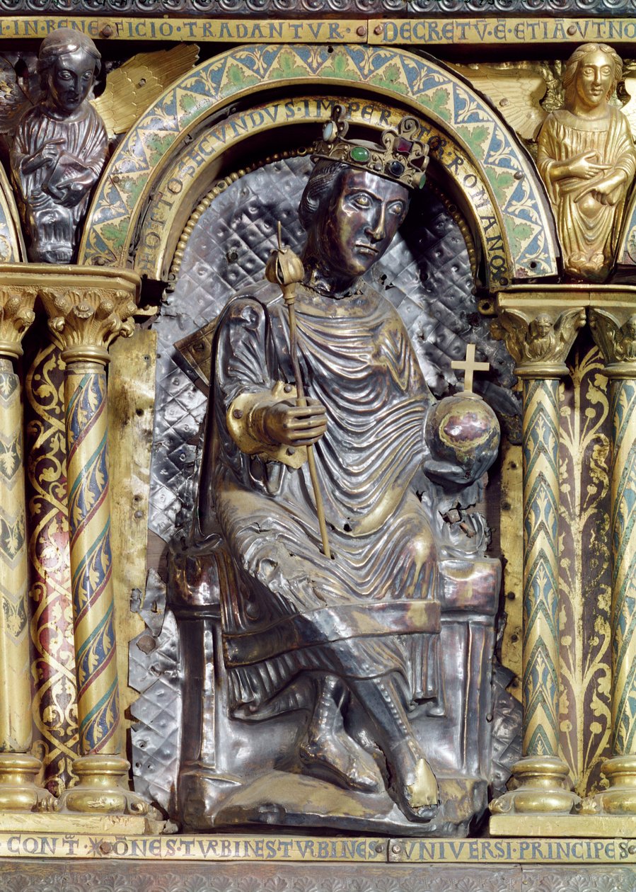 Otto II (955-83) ، الإمبراطور الروماني المقدس ، تفاصيل من ضريح الإمبراطور شارلمان (742-814) ، 1215 (مينا ذهبي و شامبليف) بواسطة المدرسة الألمانية