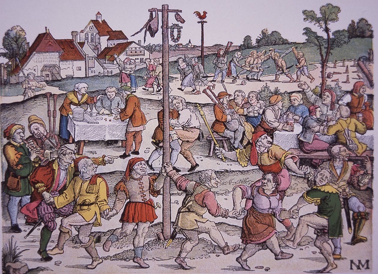 Peasants dancing (hand-coloured engraving) بواسطة المدرسة الألمانية