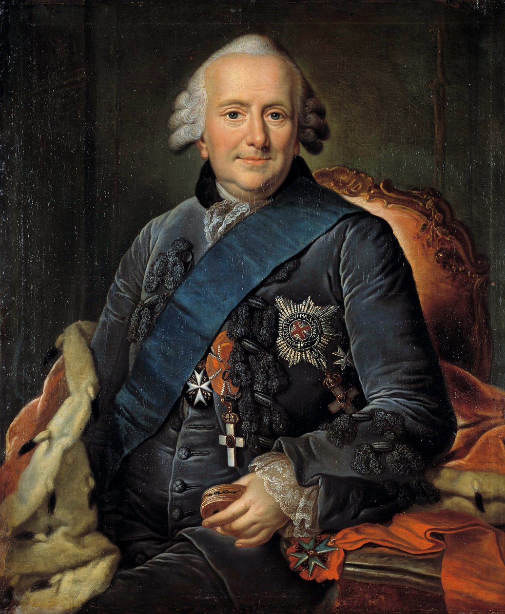صورة لفرديناند ، دوق برونزويك (1721-1797) ، القائد العام للجيوش البروسية ، وهو يزين شارات ترتيب الرباط اللوحة الألمانية المجهولة بواسطة المدرسة الألمانية