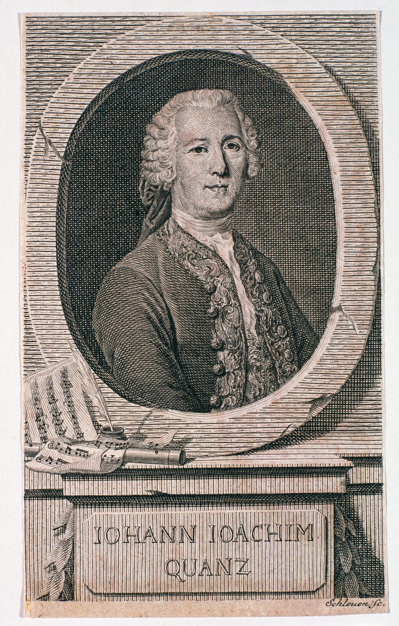صورة يوهان يواكيم كوانتز (1697-1773) التي نقشها يوهان شلين (fl.1740-74) بواسطة المدرسة الألمانية