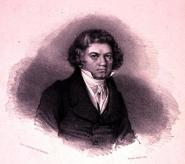 صورة لودفيج فان بيتهوفن (1770-1827) نقشها فاوستين هير (ليثو) بواسطة المدرسة الألمانية