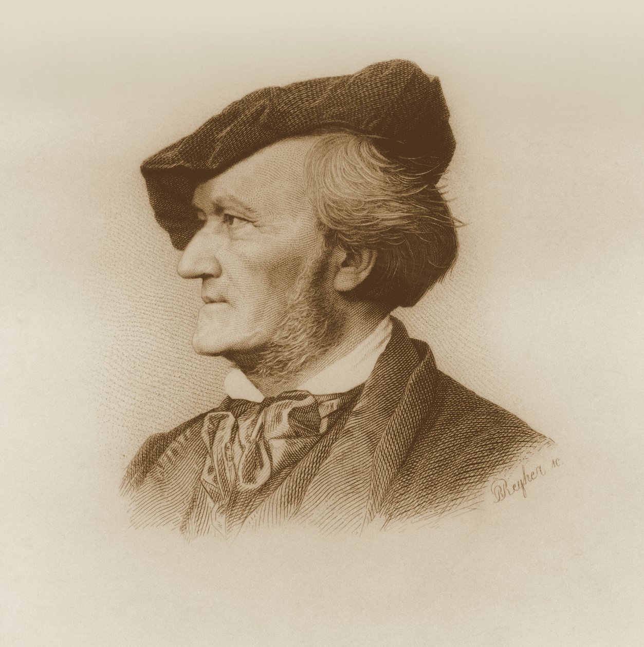 صورة ريتشارد فاجنر (1813-1883) الملحن الألماني ، نقشها روبرت ريهير (1838-1877) (انظر أيضًا 93368) بواسطة المدرسة الألمانية