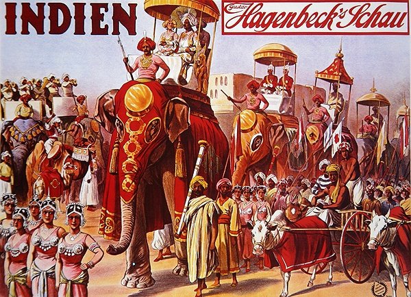 إعلان ملصق "الهند - عرض Hagenbeck" بواسطة المدرسة الألمانية