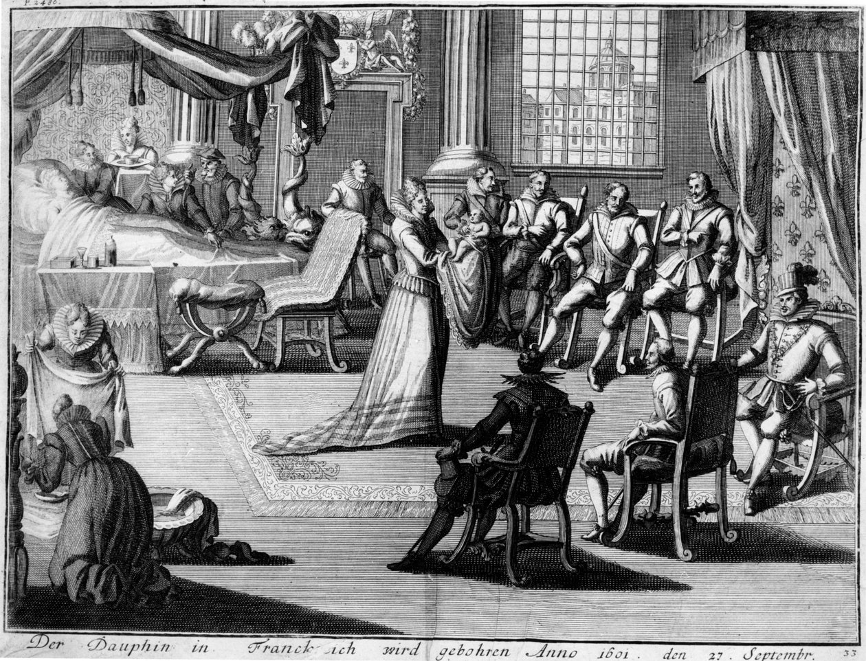 عرض في Fontainebleau من Dauphin إلى والده ، الملك هنري الرابع ، في 27 سبتمبر 1601 بواسطة المدرسة الألمانية