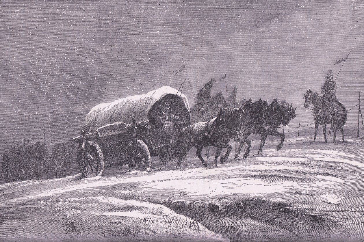 موقع ميداني بروسي في الثلج ، Cassells History of the War بين فرنسا وألمانيا نشرته Cassell and Company Limited ، c1890 (litho) بواسطة المدرسة الألمانية